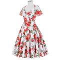 Belle Poque Stock Kurzarm Hollowed Zurück Retro Vintage 50er Floral Print Baumwoll Pinup Kleid BP000028-6